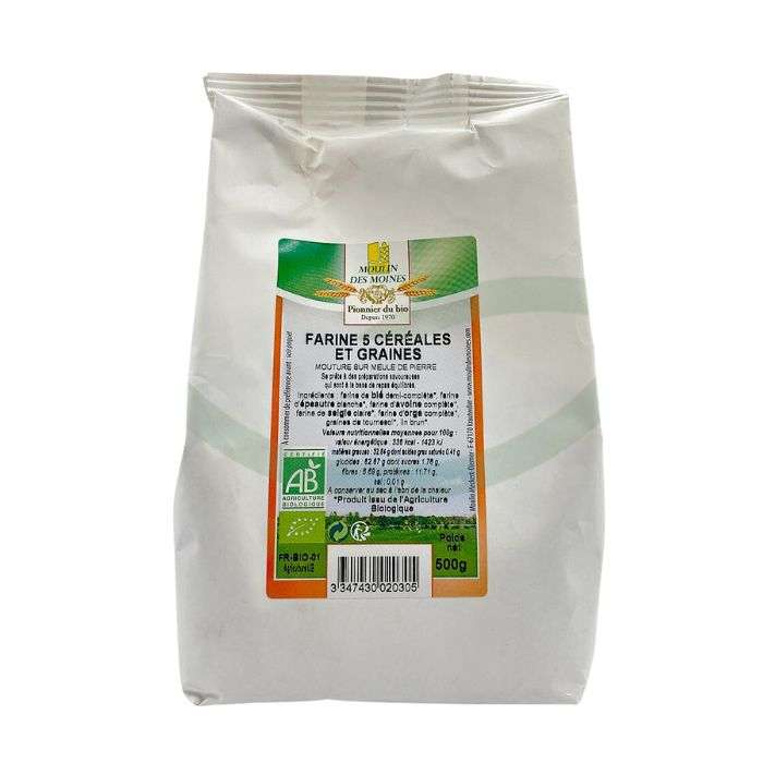 moulin-des-moines-farine-5-cereales-et-graines-500g.jpg MOULIN DES MOINES FARINE 5 CEREALES ET GRAINES 500G – Image 1