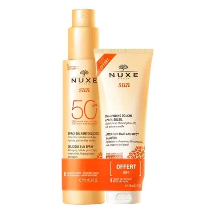 nuxe-offre-sun-spray-solaire-delicieux-150-ml-spf-50-shampoing-douche-apres-soleil-100-ml.jpg NUXE OFFRE SUN SPRAY SOLAIRE DELICIEUX 150 ML SPF 50+ SHAMPOING DOUCHE APRES SOLEIL 100 ML – Image 1
